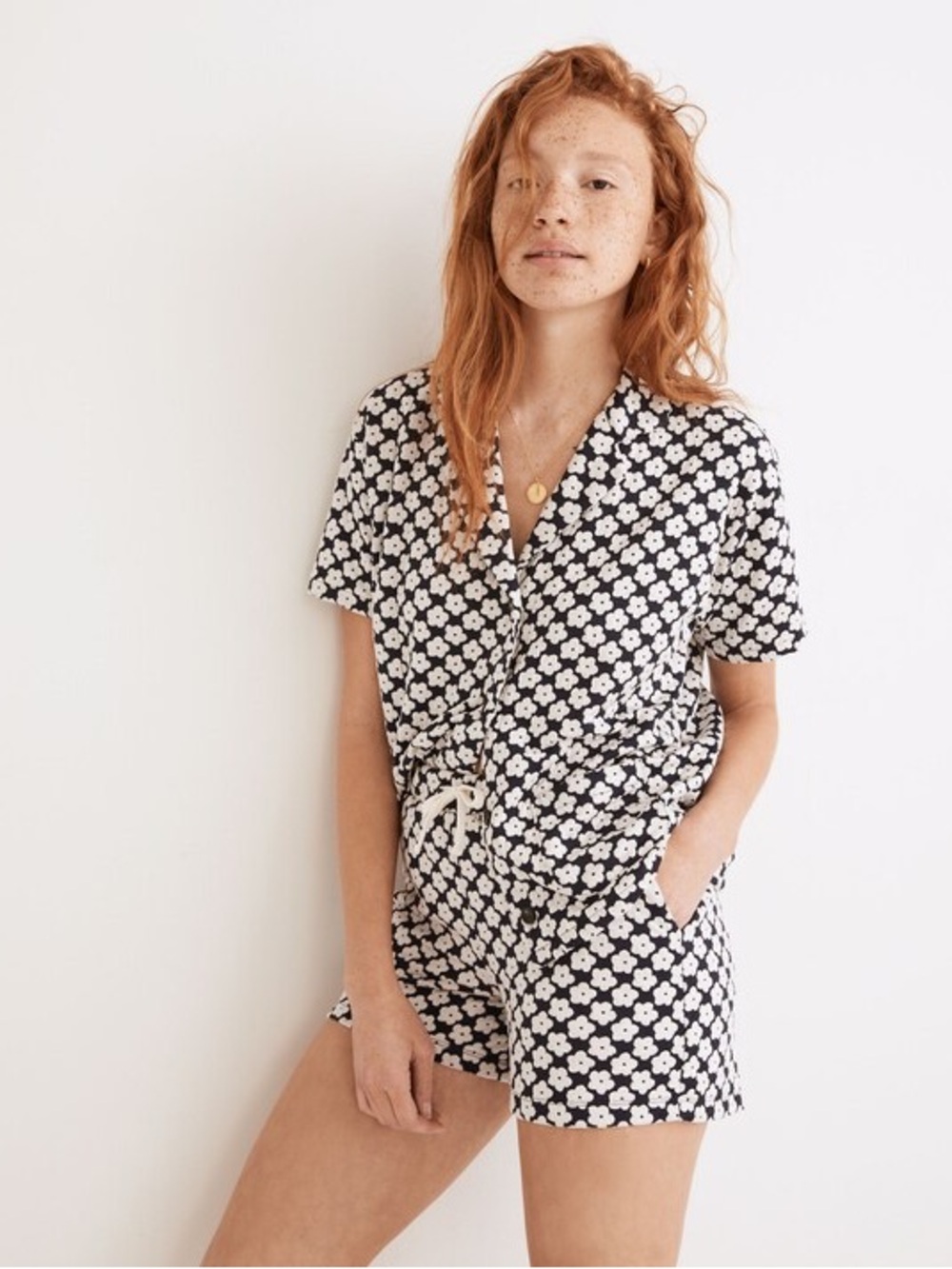 Madewell Floral Check Jacquard Drawstring Shorts Dark Nightfall Women’s Medium